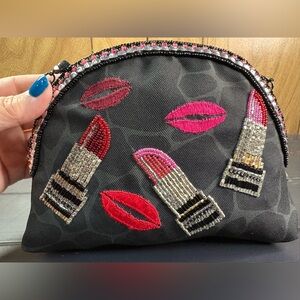 Mary Frances Beaded Lipstick & Lips Novelty Crossbody Bag / Statement Purse